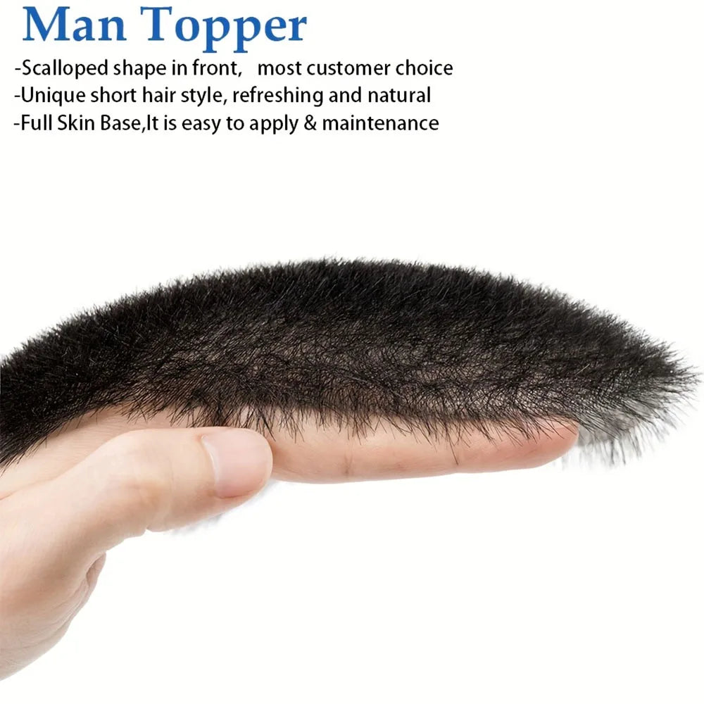 100% Human Hair Men's Short Buzz Cut Hair Thin Light Beige PU Men Toupee Transparent Scalp Human Hair Topper Short Hair Wig