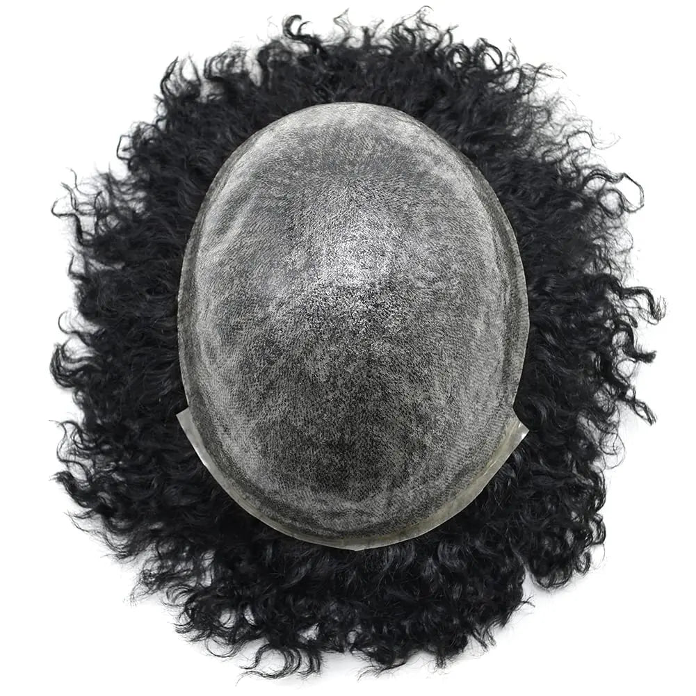 100% Human Hair Toupee For Men Curly Hair Full PU Base Men Hair System Black Men Grooming Essential
