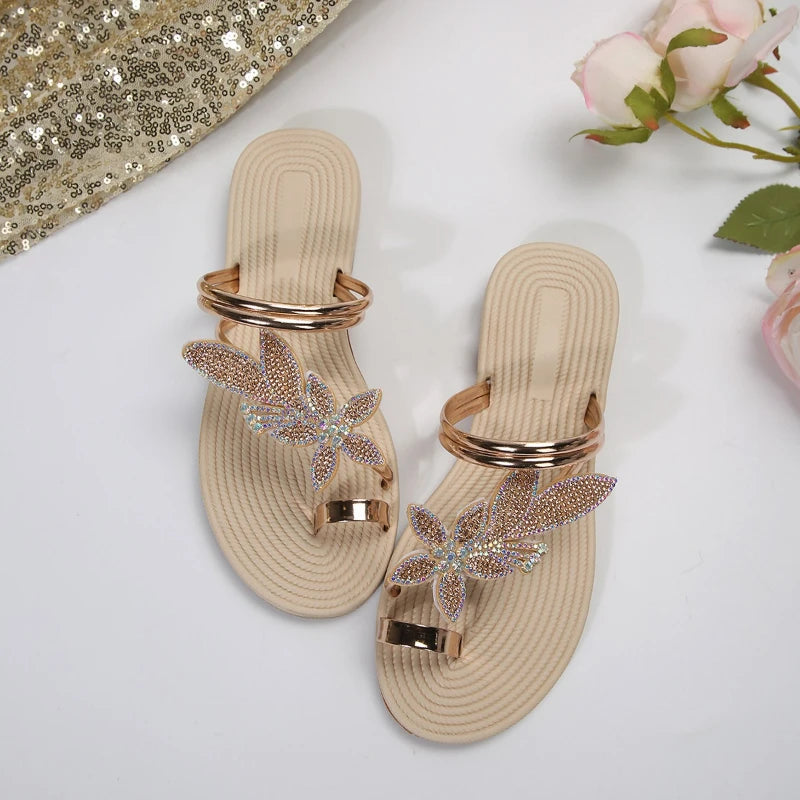 Summer Women Slippers Glitter Sandals Non-slip Slippers Maple Leaf Toe Flip Flops Fashion Beach Shoes Outdoor Flat Slippers 2025