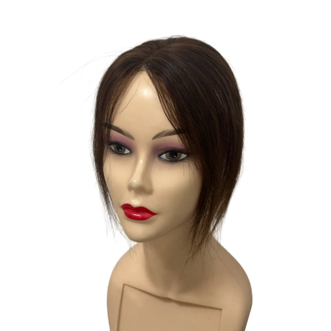 Human Hair Toppers for Women Real Human Hair Topper with Bangs Hand-Tied Thin Lace Base Light Weight Clip in Hairpiece Extension