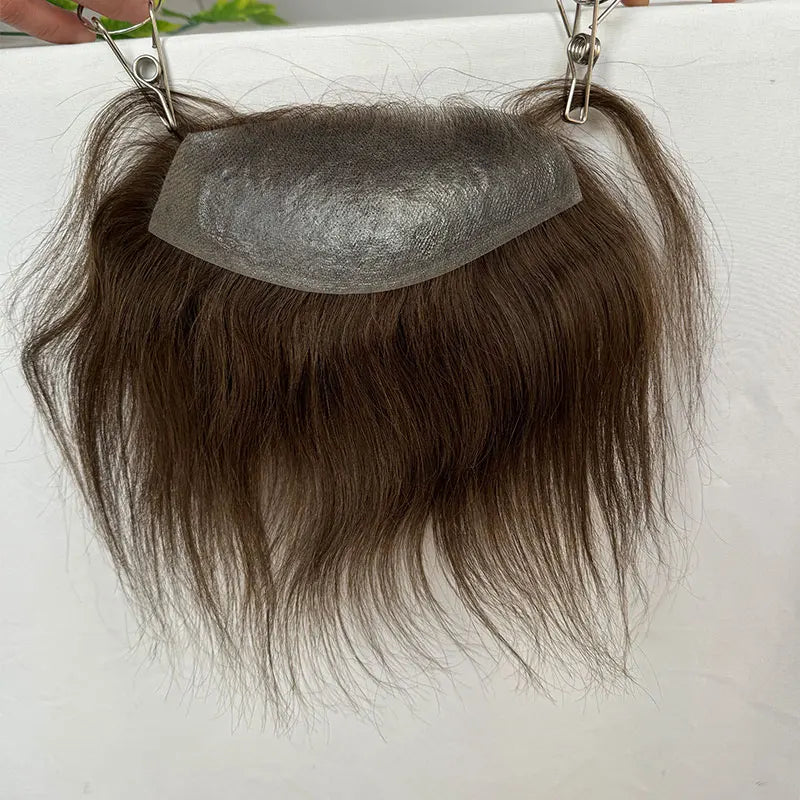 Hairline Toupee for Men Human Hair Skin PU Hairpieces Natural Hairline Brown Color 2# D Style Frontal Big 7x16cm