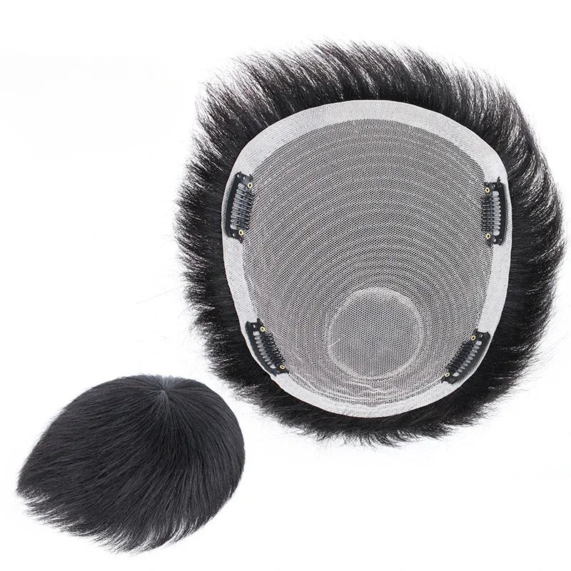 Human Hair 16x18CM 18X20CM Men Toupee With Clip Silk Top Breathable And Natural Male Hairpiece To Wear Quickly Increase Hair