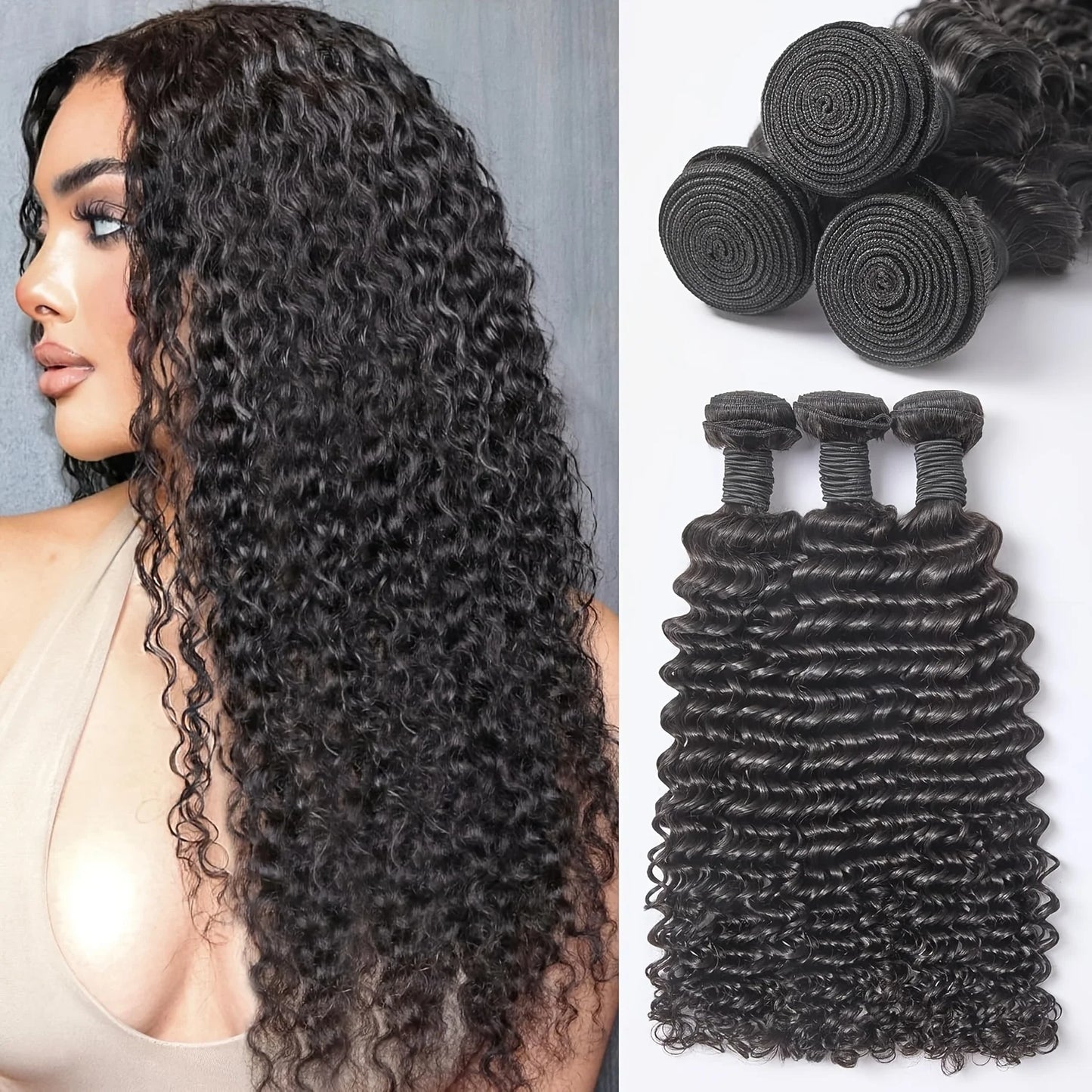 Curly Human Hair Bundles Human Hair Quality Deep Wave Raw Weaving Bundles Water Wave Double Drawn Oringinal Hair Extensions