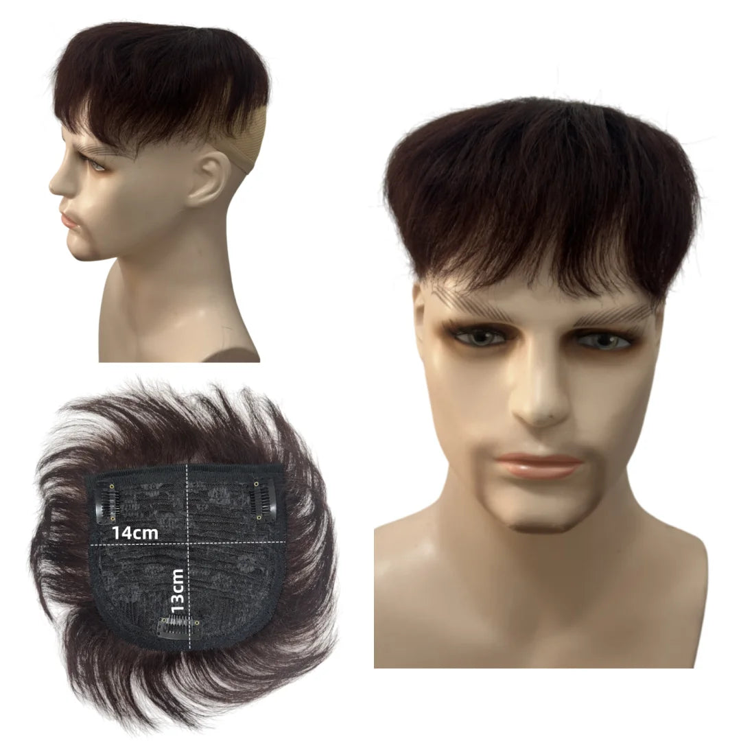 Short Human Hair Wig for Men & Women Dark Brown Natural Straight Clips on Short Hair Topper for Daily Easy to Wear Hair Loss