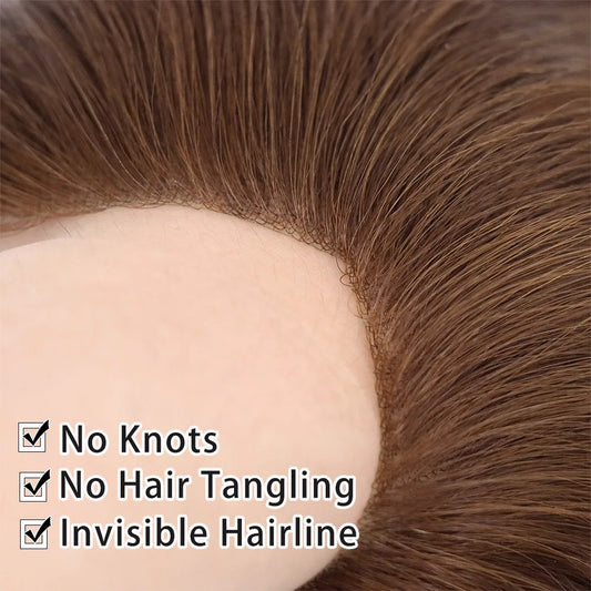 Brown Black Men Toupee Human Hair Frontal Hairline 180 Density V Loop Straight Forehead Toupee Natural Hair Capillary Prosthesis