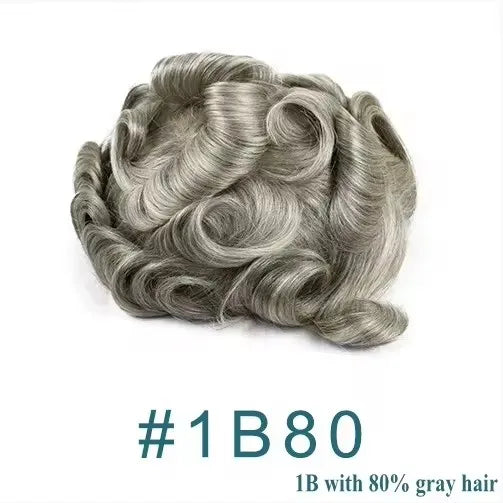 Man Prosthesis 100%Human Hair thin skin 0.1mm Injection Pu base Men Toupee 1b40 1b50 1b65 1b80 black Grey Male Hair old Men' wig