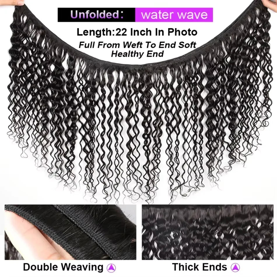 Malaysian Human Hair Water Wave Bundles With Lace Closure Virgin Human Hair Weave With 4x4 HD Transparent Lace Closure