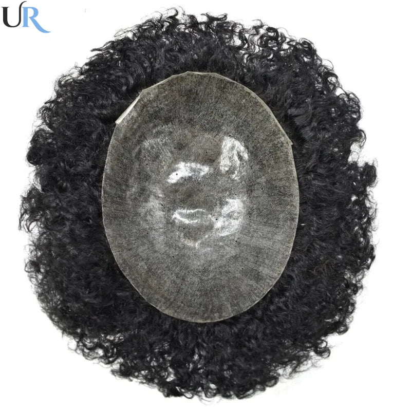 100% Human Hair Toupee For Men Curly Hair Full PU Base Men Hair System Black Men Grooming Essential