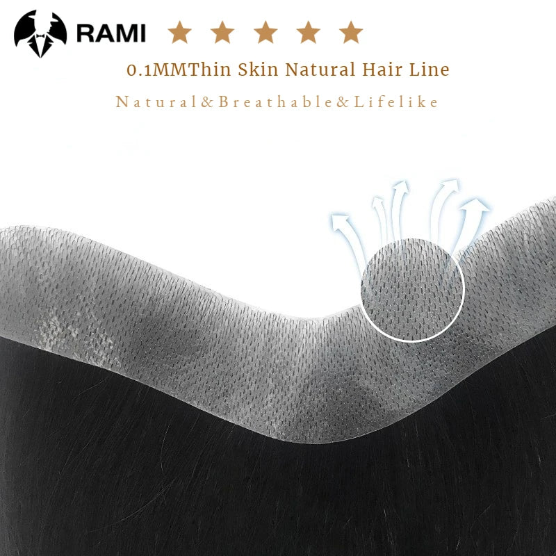 100% Human Hair Toupee With PU Base Hairline For Men Hybrid System Most Realistic Look & Strong Hold For Active Men