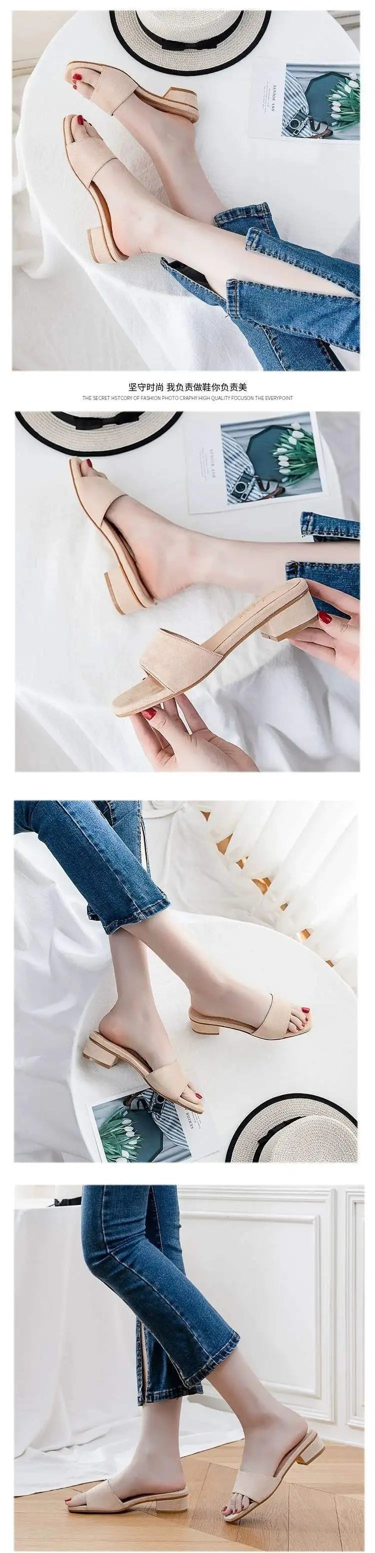 woman slippers for summer, summer cooldown, high-heeled fashion, lazy people going out, anti slip, thick heel, straight drag