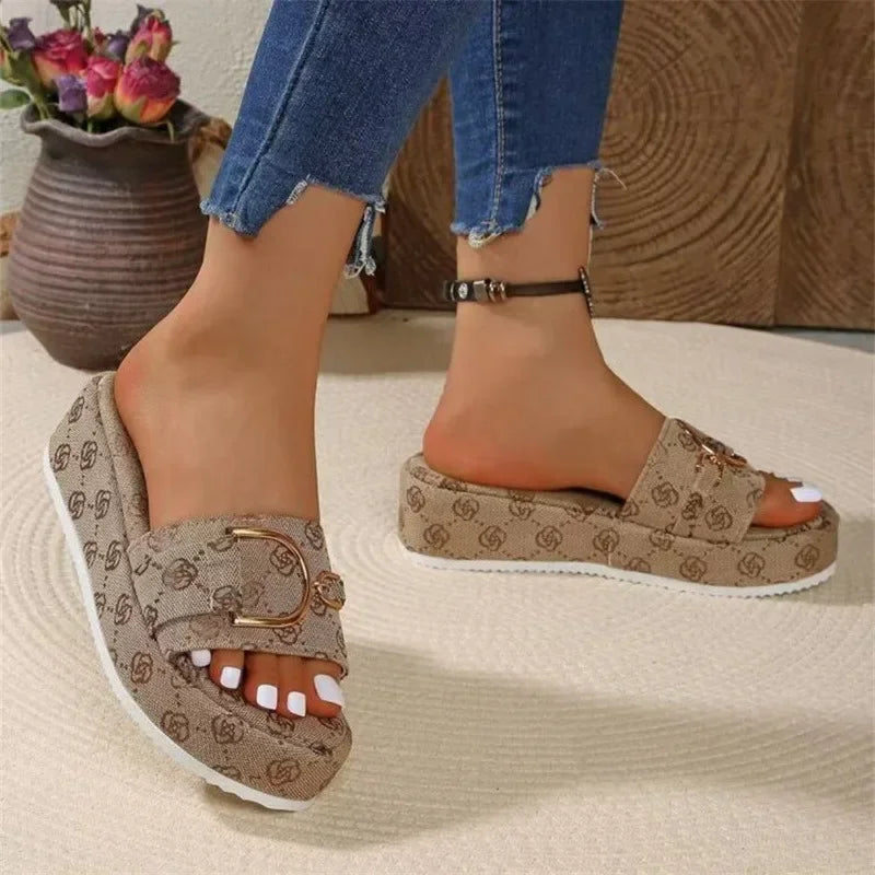 2025 Women Wedges Slippers Summer New Fashion Sandals Fashion Outdoor High Heels Women Slippers Shallow Beach Shoes Slides Women