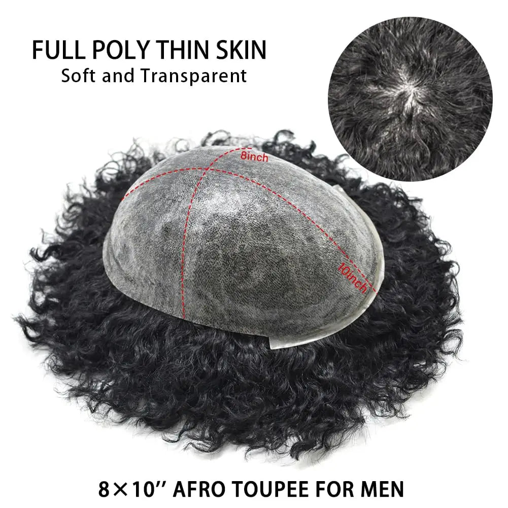 100% Human Hair Toupee For Men Curly Hair Full PU Base Men Hair System Black Men Grooming Essential