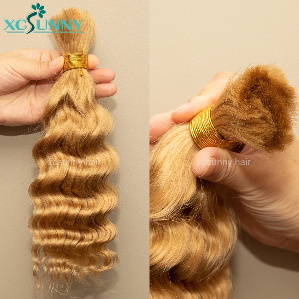 Bulk Human Hair For Braiding Curly Color 30 27 Double Drawn Deep Wave Bulk Human Hair Bundles No Weft Boho Knotsless Braids