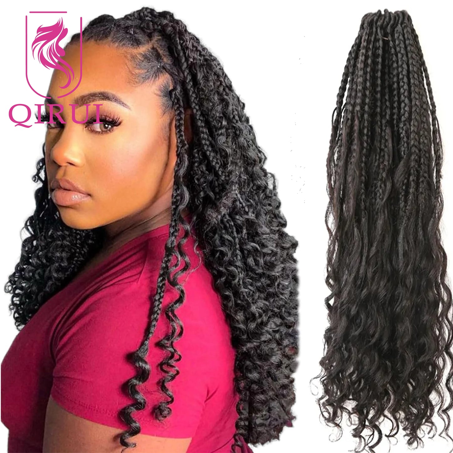 Human Hair Crochet Boho Box Braids With Human Curls 18Inch Synthetic Braid With Human Hair Curls Braiding Hair Extensions