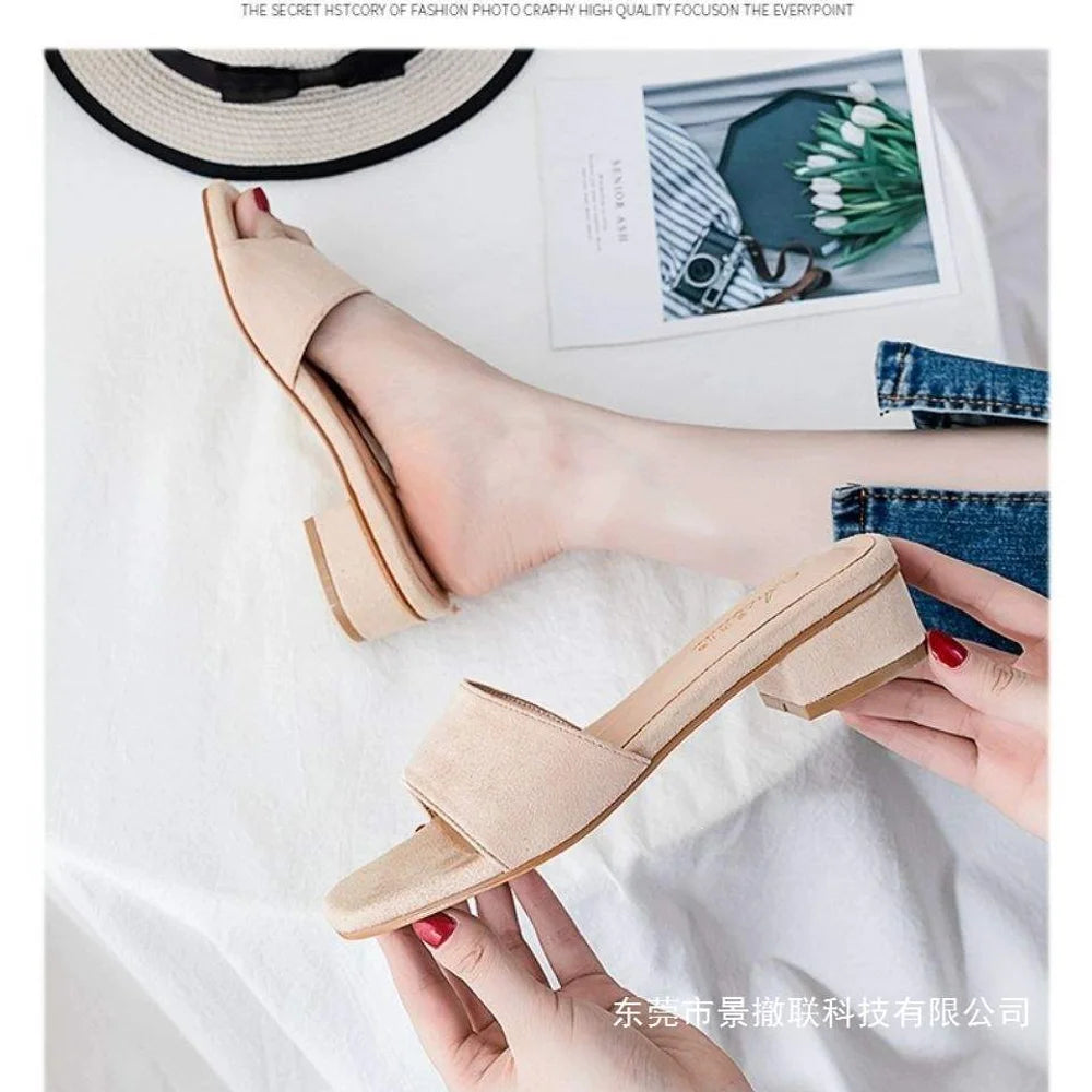 woman slippers for summer, summer cooldown, high-heeled fashion, lazy people going out, anti slip, thick heel, straight drag