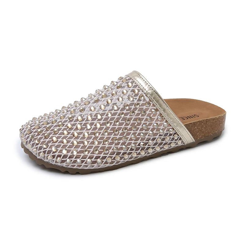 Women Slippers Summer 2025 New Luxury Brand Slippers Lightweight Round Head Shoes Water Diamond Large Flat Sandals Slides Women
