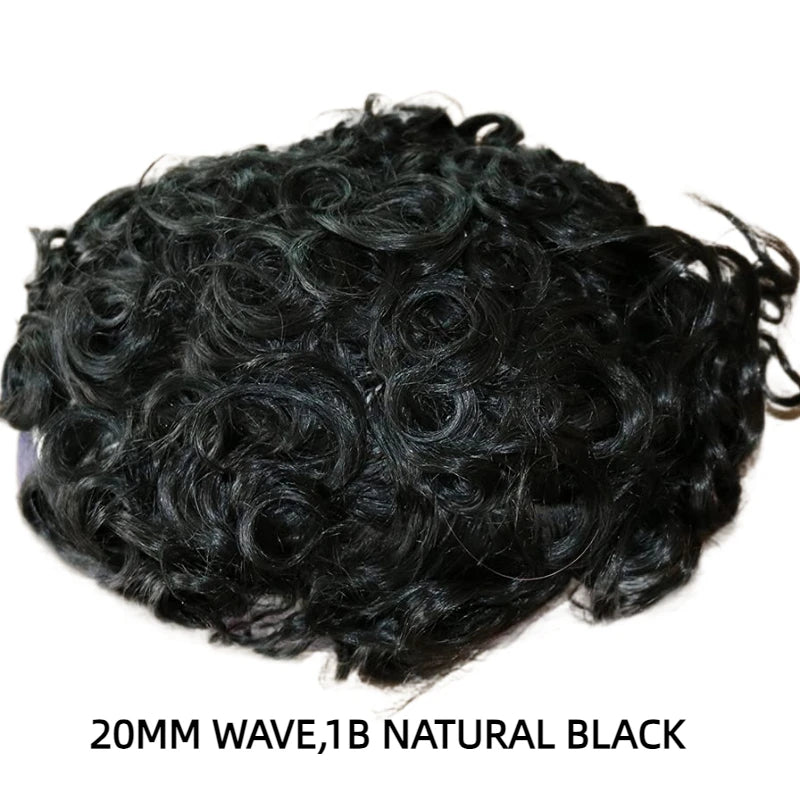100% Human Hair Toupee For Men Curly Hair Full PU Base Men Hair System Black Men Grooming Essential