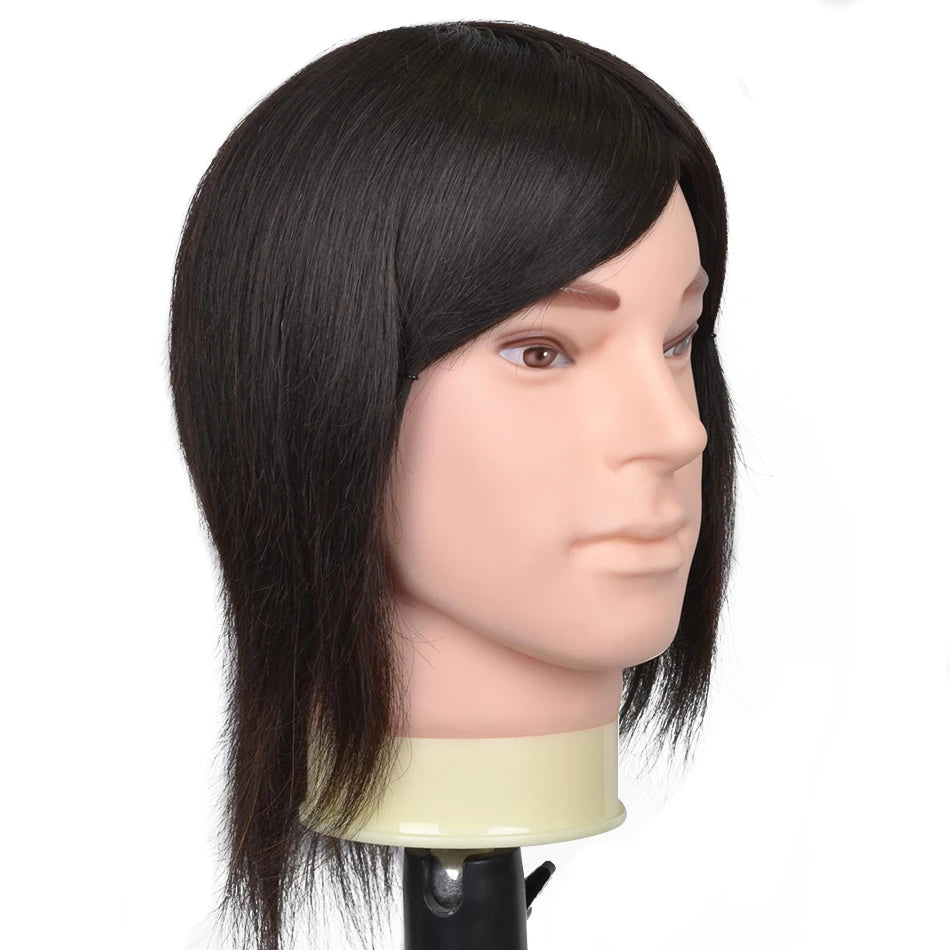 100% Human Hair Male Mannequin Head With Hair Beard Practice Manikin Hairdresser Cosmetology Training Doll Head For Hair Styling