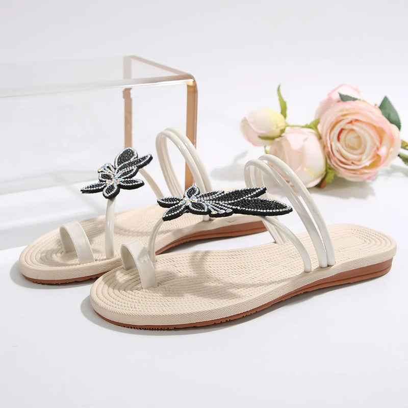 Summer Women Slippers Glitter Sandals Non-slip Slippers Maple Leaf Toe Flip Flops Fashion Beach Shoes Outdoor Flat Slippers 2025