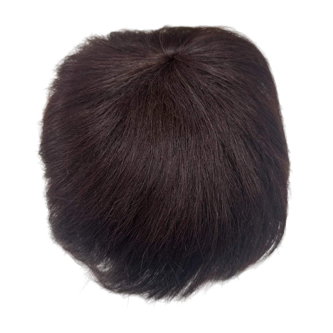 Short Human Hair Wig for Men & Women Dark Brown Natural Straight Clips on Short Hair Topper for Daily Easy to Wear Hair Loss