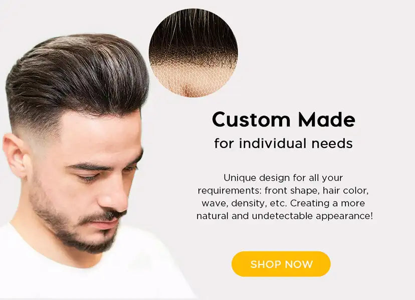 100% Human Hair Toupee With PU Base Hairline For Men Hybrid System Most Realistic Look & Strong Hold For Active Men