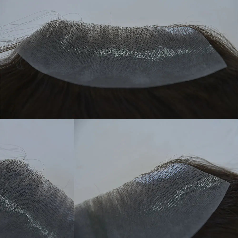 Hairline Toupee for Men Human Hair Skin PU Hairpieces Natural Hairline Brown Color 2# D Style Frontal Big 7x16cm