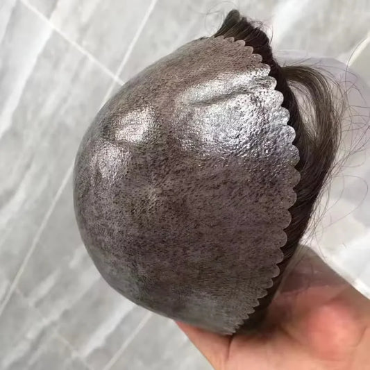 Man Prosthesis 100%Human Hair thin skin 0.1mm Injection Pu base Men Toupee 1b40 1b50 1b65 1b80 black Grey Male Hair old Men' wig