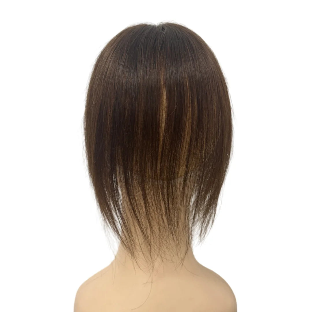 Human Hair Toppers for Women Real Human Hair Topper with Bangs Hand-Tied Thin Lace Base Light Weight Clip in Hairpiece Extension