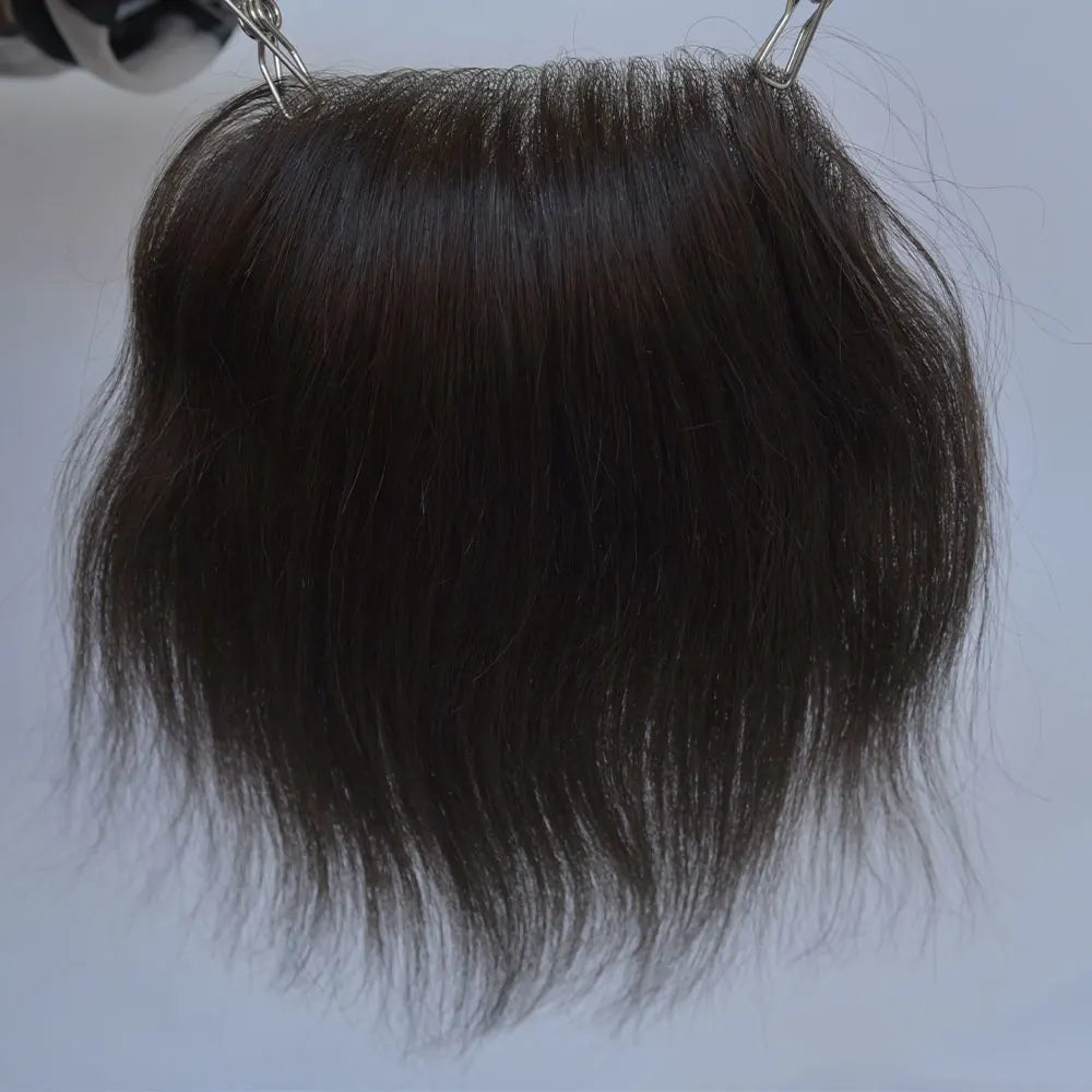 Hairline Toupee for Men Human Hair Skin PU Hairpieces Natural Hairline Brown Color 2# D Style Frontal Big 7x16cm
