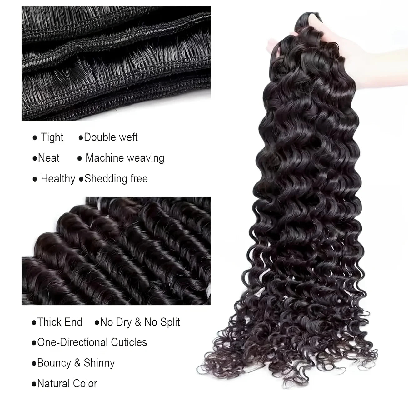 Curly Human Hair Bundles Human Hair Quality Deep Wave Raw Weaving Bundles Water Wave Double Drawn Oringinal Hair Extensions