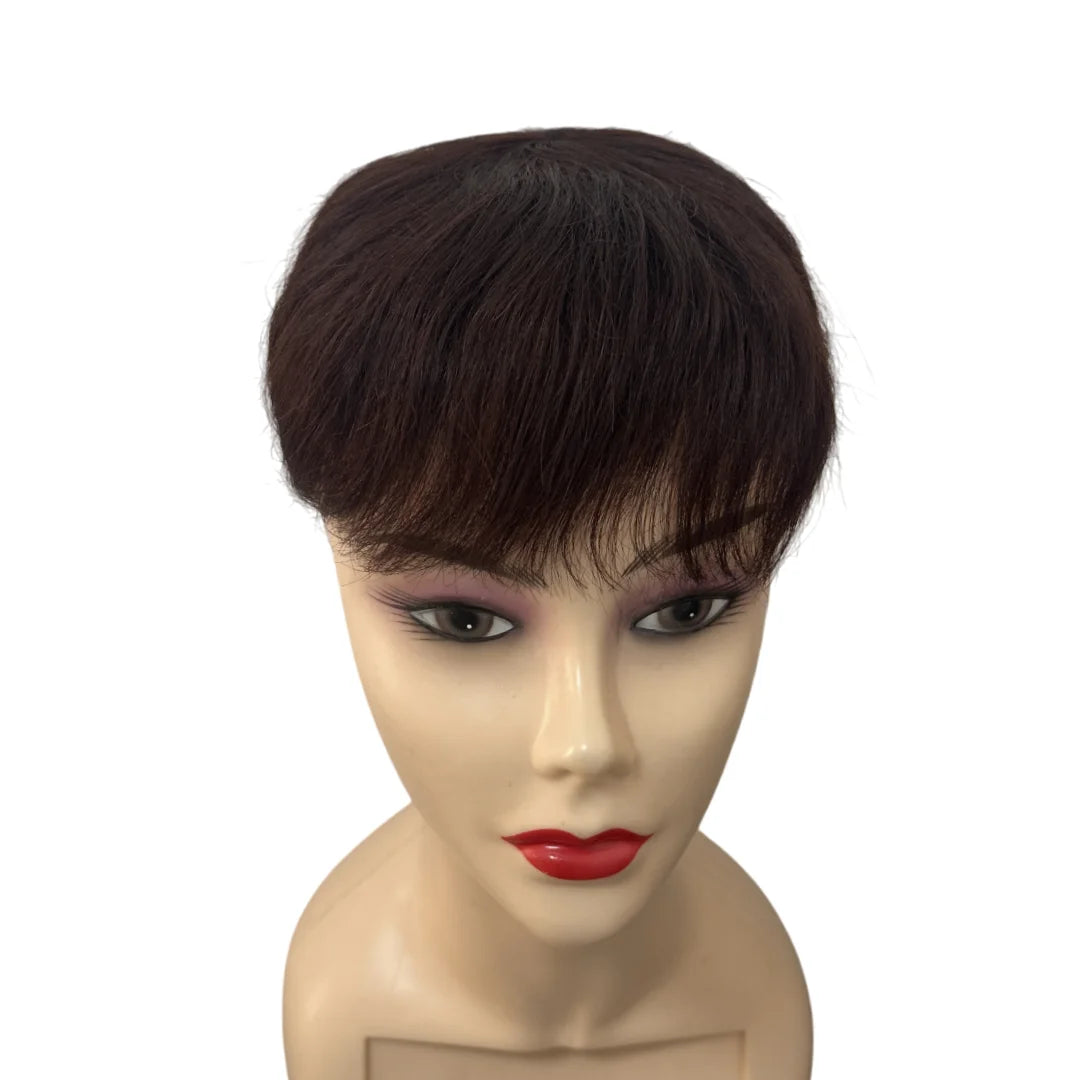 Short Human Hair Wig for Men & Women Dark Brown Natural Straight Clips on Short Hair Topper for Daily Easy to Wear Hair Loss