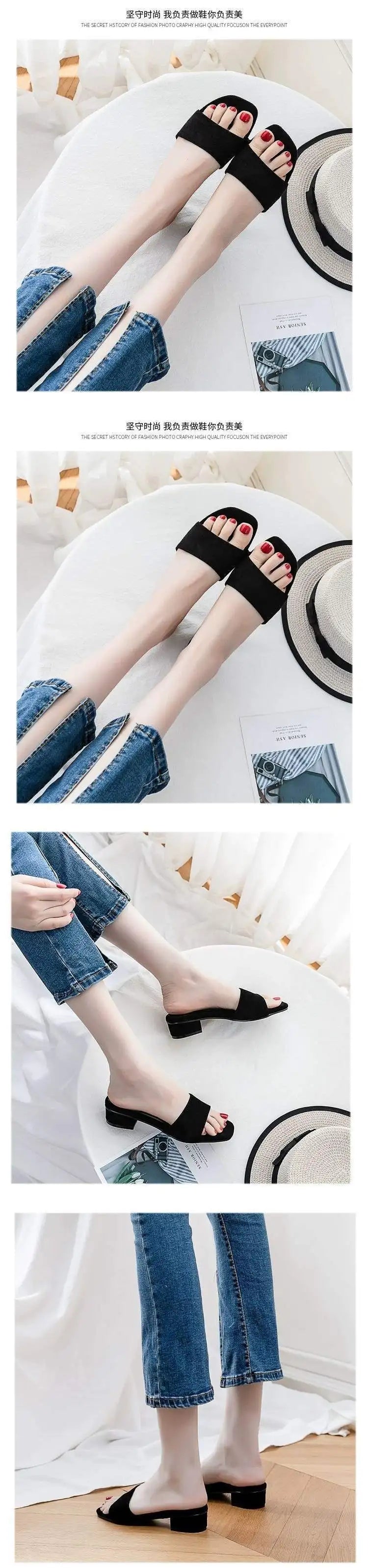 woman slippers for summer, summer cooldown, high-heeled fashion, lazy people going out, anti slip, thick heel, straight drag