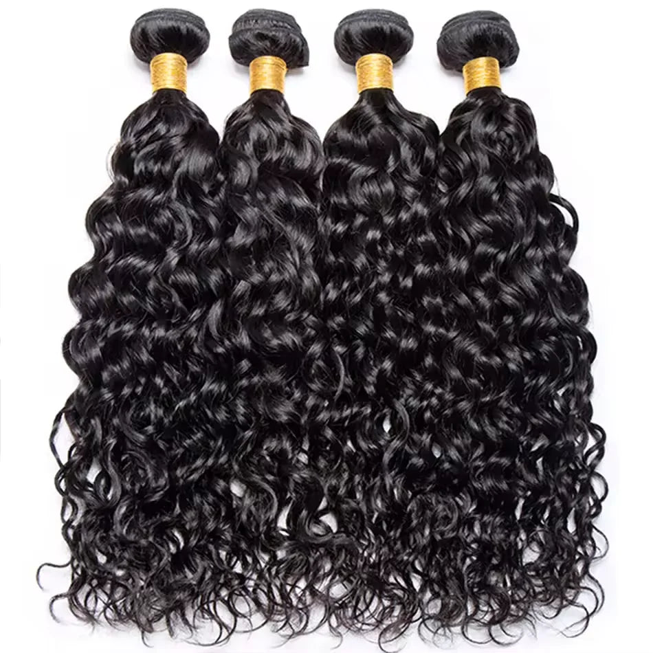 Malaysian Human Hair Water Wave Bundles With Lace Closure Virgin Human Hair Weave With 4x4 HD Transparent Lace Closure