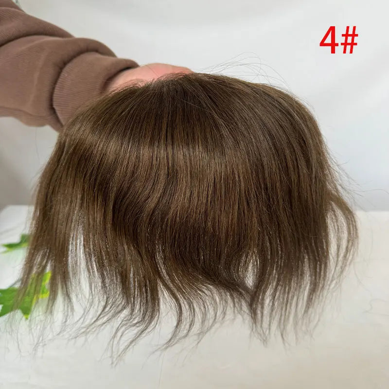 Hairline Toupee for Men Human Hair Skin PU Hairpieces Natural Hairline Brown Color 2# D Style Frontal Big 7x16cm