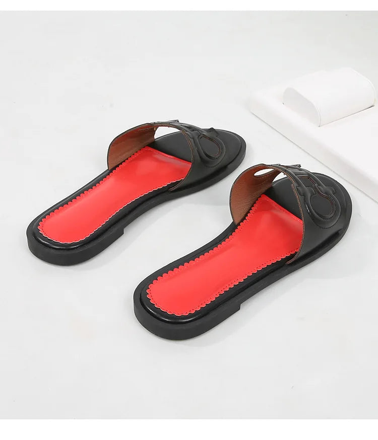 Ladies' slippers summer elegant slim-fitting breathable hollowed-out anti-slip soft-soled suitable vacation travel flat shoes