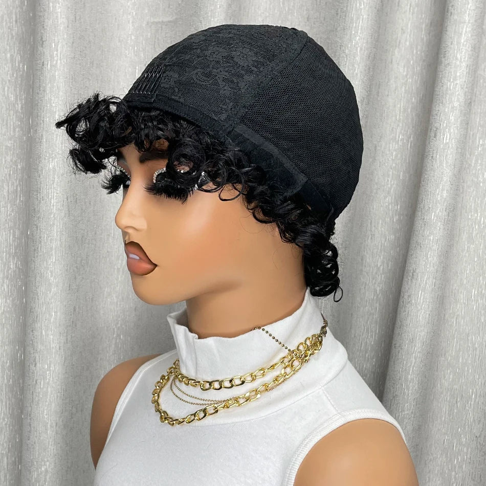 Curly Human Hair Wigs Short Glueless Curly Wigs Bob Wig Human Hair 100% Glueless Pixie Cut Wigs Human Hair Ready To Wear