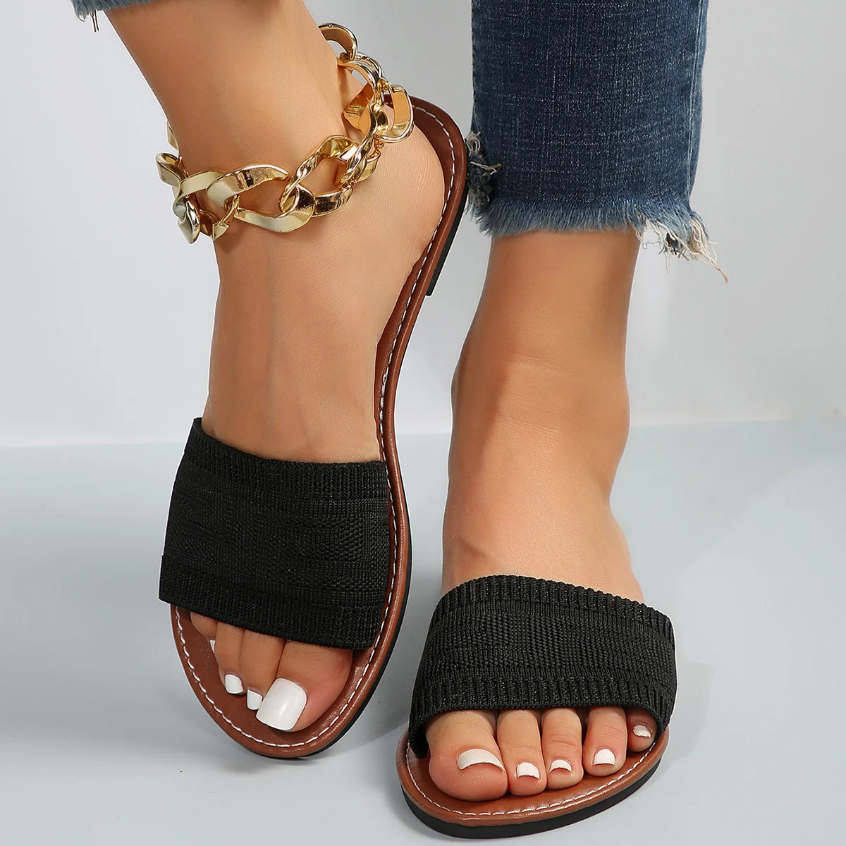 Women Slippers 2024 Summer Luxury Fashion Flat Sandals Brown Designer Open Toe Non-Slip Outdoor Beach Slippers Slides Women
