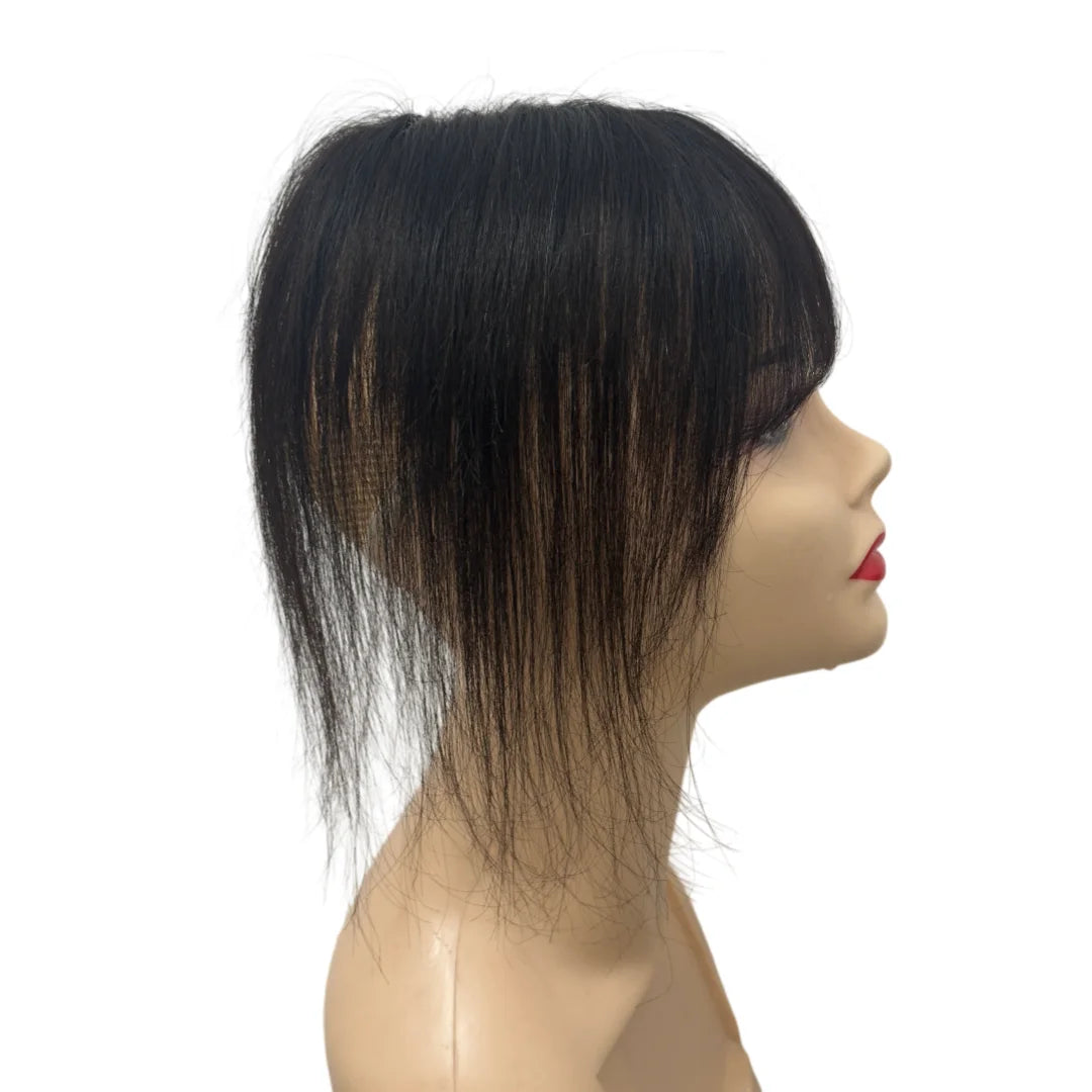 Human Hair Toppers for Women Real Human Hair Topper with Bangs Hand-Tied Thin Lace Base Light Weight Clip in Hairpiece Extension