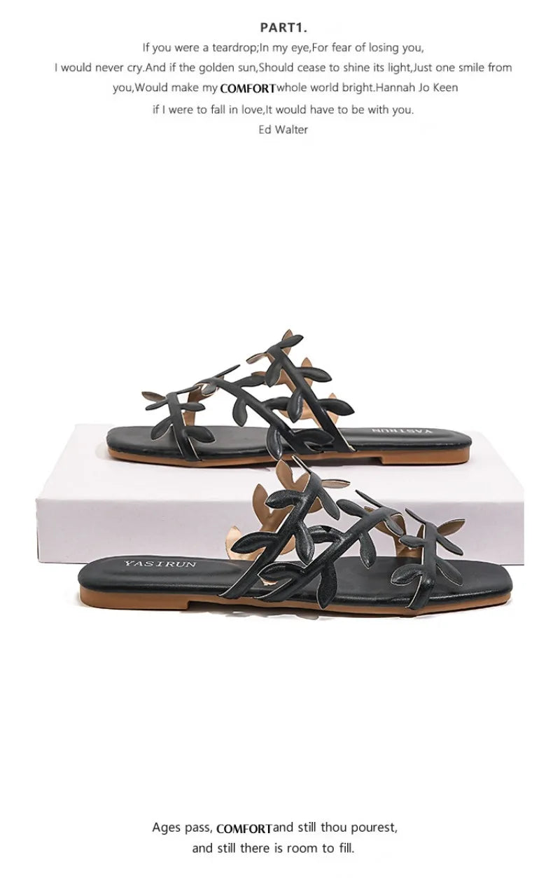 Women's Slippers Fashion Maple Leaf Decoration Design Slippers 2026 Summer Beach Slippers for Women Outdoor Non Slip Flat Slides