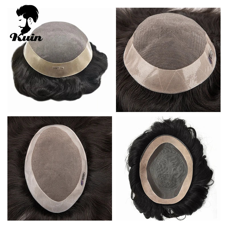 Men Human Hair Toupee Fine Mono NPU Human Hair Wigs Breathable Male Hair Prosthesis Indian Hair System Straight Wave Hairpiece