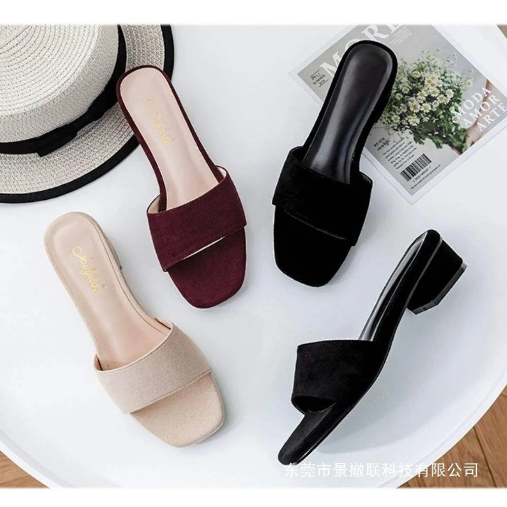 woman slippers for summer, summer cooldown, high-heeled fashion, lazy people going out, anti slip, thick heel, straight drag