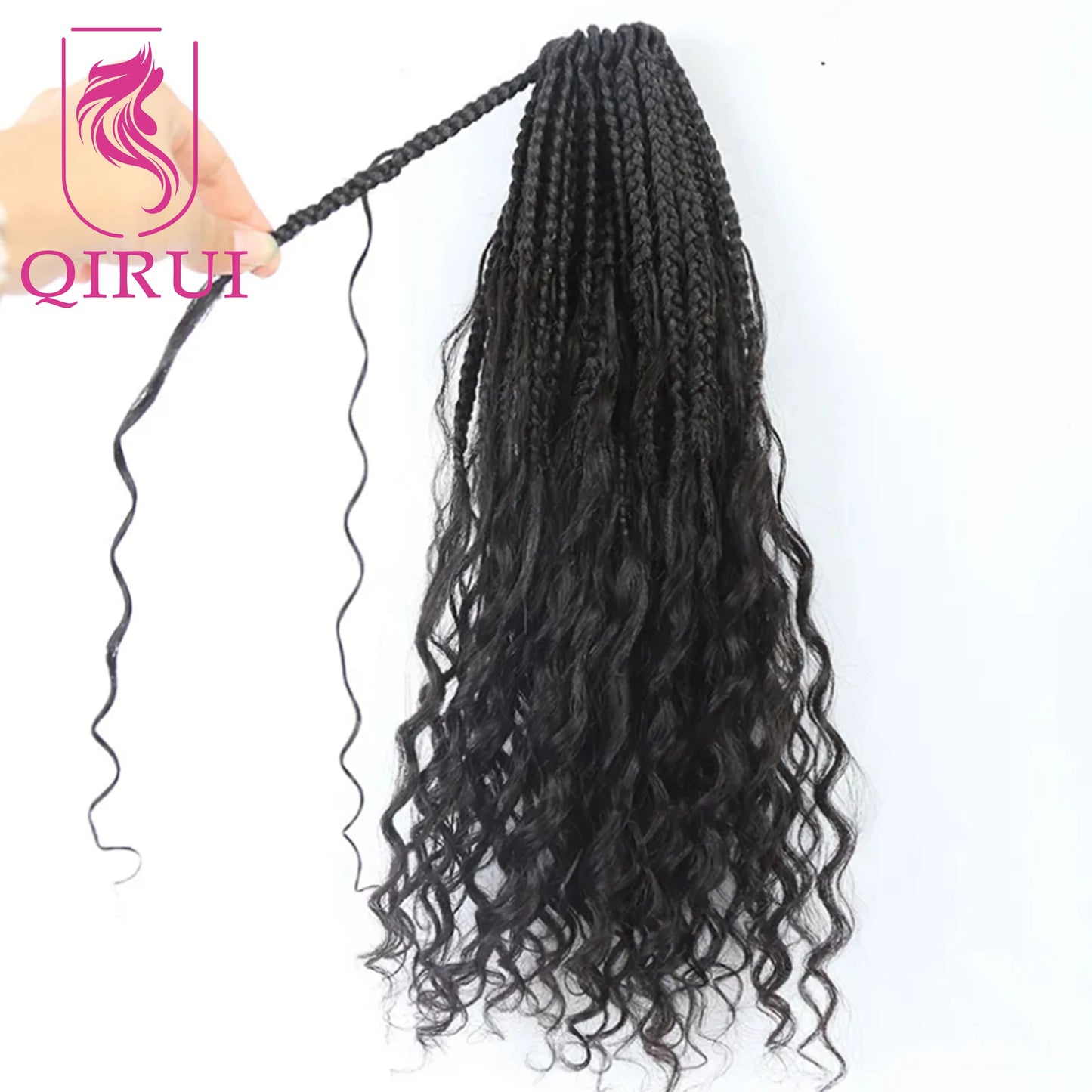 Human Hair Crochet Boho Box Braids With Human Curls 18Inch Synthetic Braid With Human Hair Curls Braiding Hair Extensions