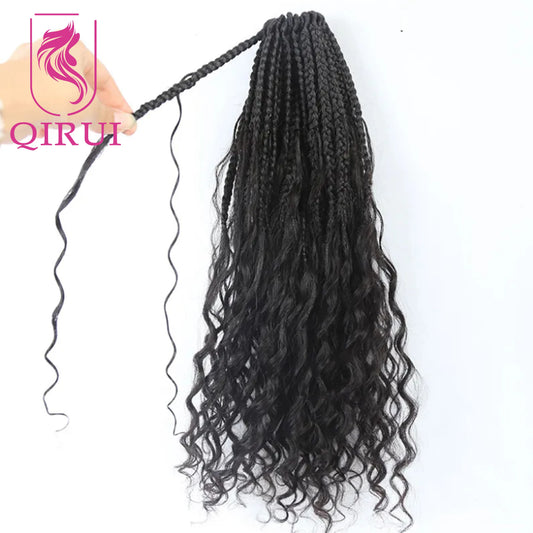 Human Hair Crochet Boho Box Braids With Human Curls 18Inch Synthetic Braid With Human Hair Curls Braiding Hair Extensions