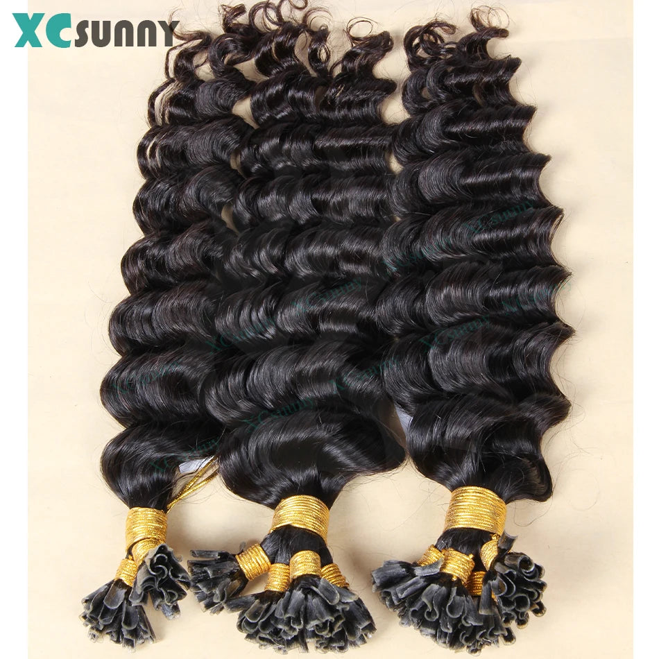 U Tip Human Hair Extensions Keratin Deep Wave Utip Real Human Hair Extensions Curly Double Drawn For Women Wholesale