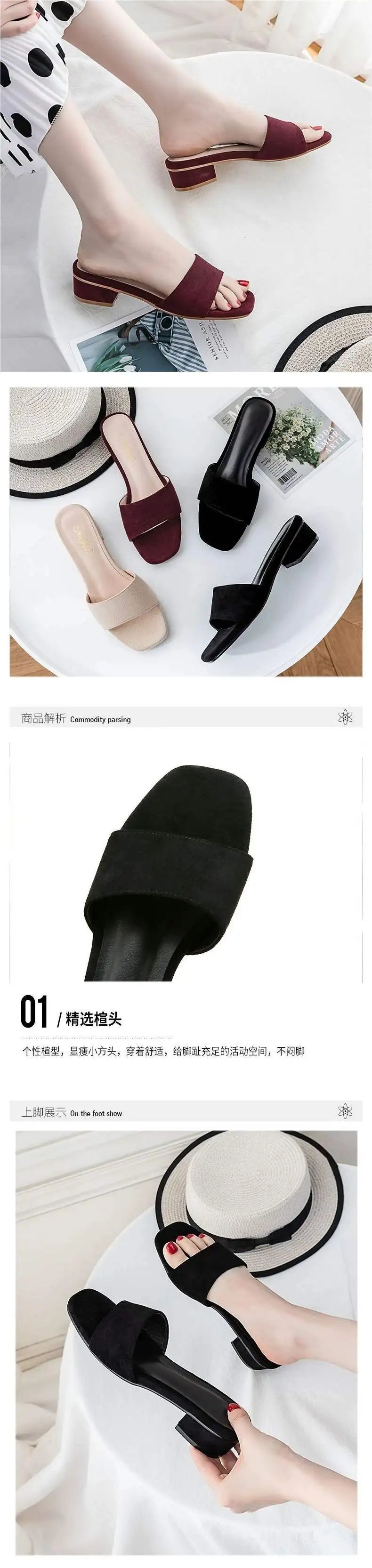 woman slippers for summer, summer cooldown, high-heeled fashion, lazy people going out, anti slip, thick heel, straight drag