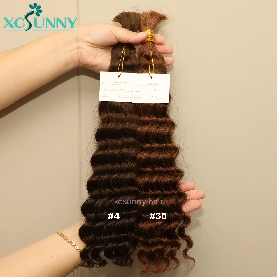 Bulk Human Hair For Braiding Curly Color 30 27 Double Drawn Deep Wave Bulk Human Hair Bundles No Weft Boho Knotsless Braids