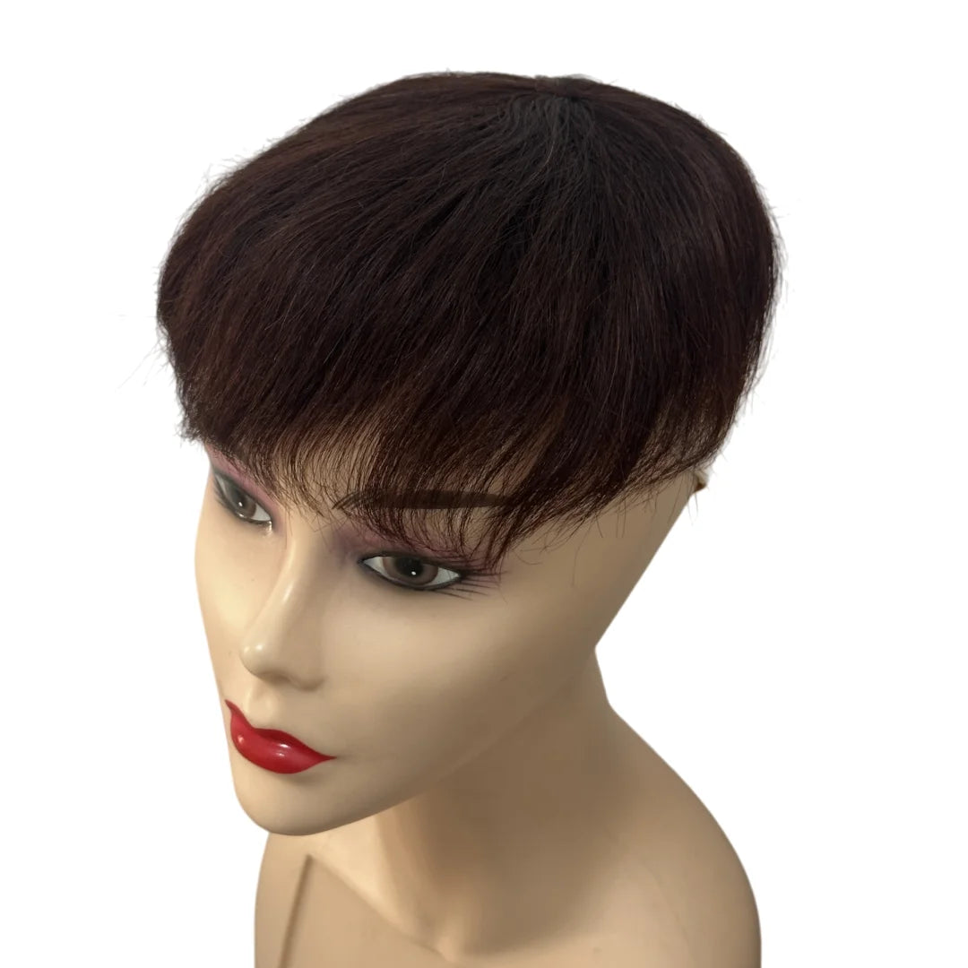 Short Human Hair Wig for Men & Women Dark Brown Natural Straight Clips on Short Hair Topper for Daily Easy to Wear Hair Loss