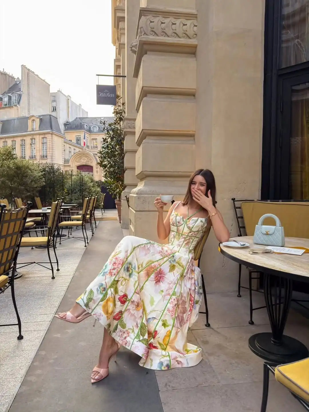 Elegant Floral Print Halter Dress Women Sleeveless Waist-closed A-line Dresses 2026 Spring Summer Fashion Female Vacation Robe