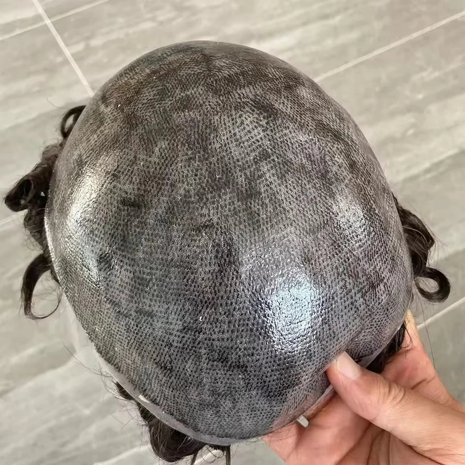 Man Prosthesis 100%Human Hair thin skin 0.1mm Injection Pu base Men Toupee 1b40 1b50 1b65 1b80 black Grey Male Hair old Men' wig