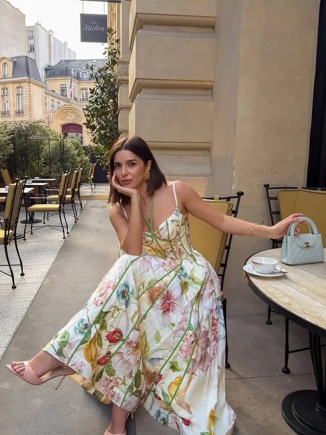 Elegant Floral Print Halter Dress Women Sleeveless Waist-closed A-line Dresses 2026 Spring Summer Fashion Female Vacation Robe